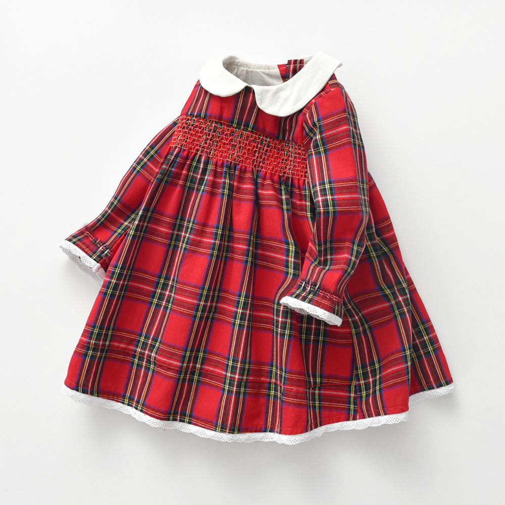 Girls' Dress Red Checked Dress Autumn