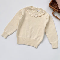 Kids Knitted Pullover Girls Long Sleeve Knit Lace Sweater