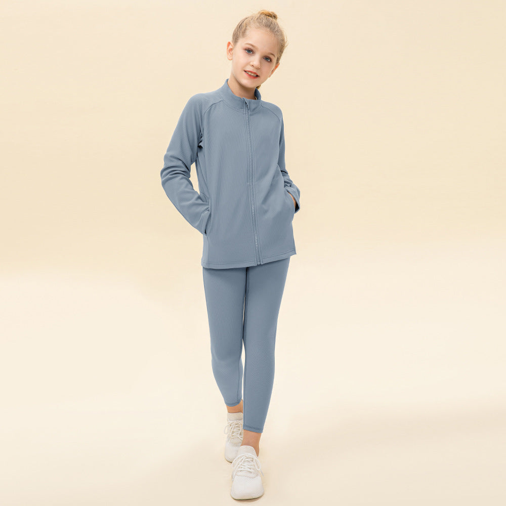 Kids' Warm Yoga Suit Zipper Running