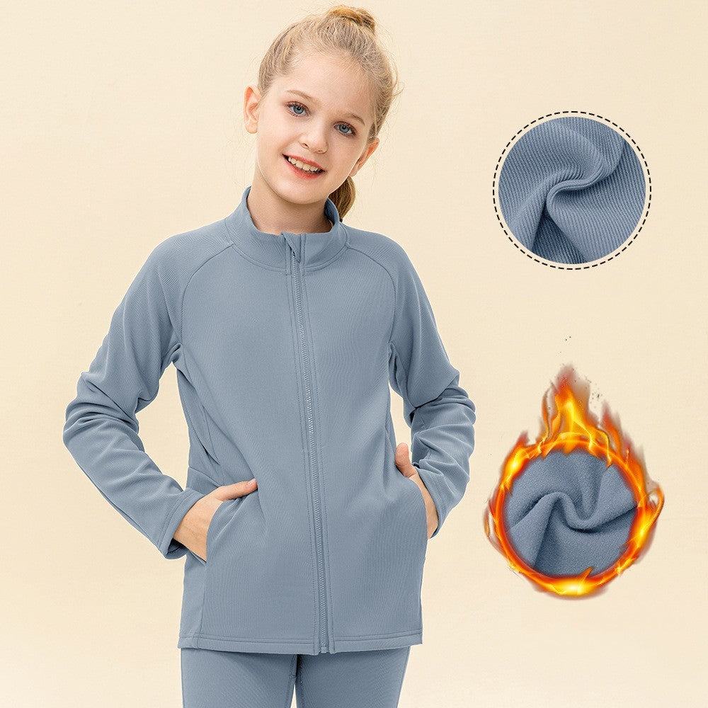 Kids' Warm Yoga Suit Zipper Running