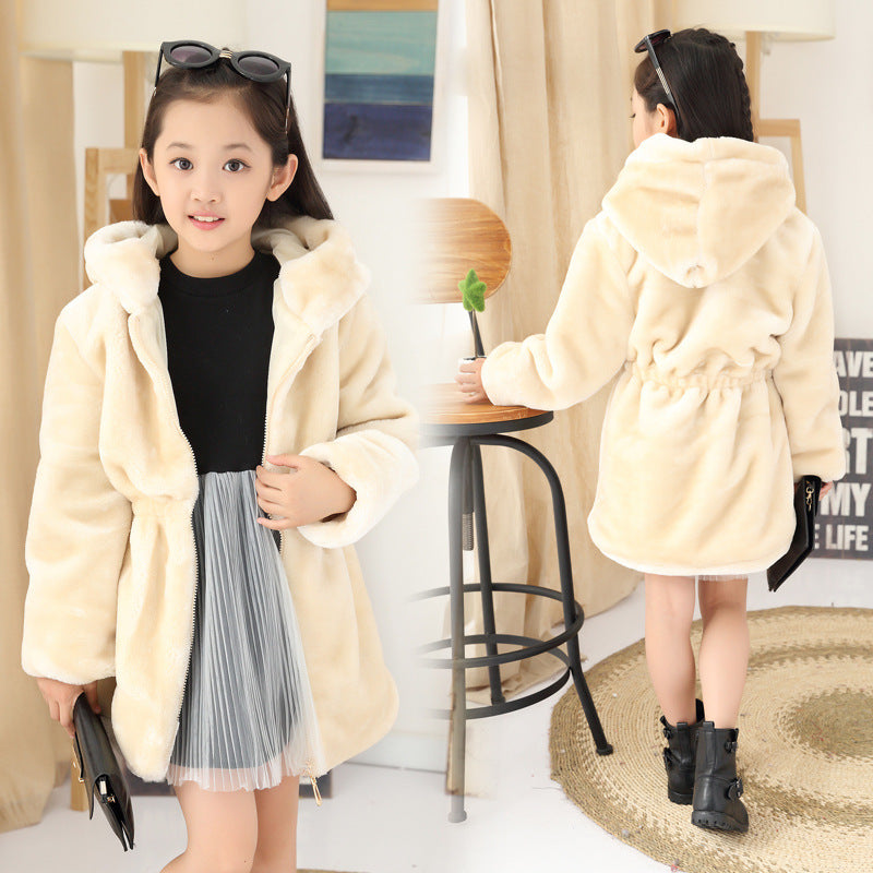 Faux Fur Girls Plush Coat Princess Thickening Rabbit Fur Long Coat